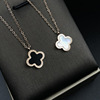 Fashionable double-sided golden necklace stainless steel, pendant, chain for key bag , wholesale, simple and elegant design, pink gold, four-leaf clover