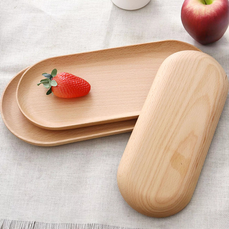 Plato de madera maciza de beech, bandeja de fruta de madera, bandeja circular de fruta seca japonesa, almacenamiento de restaurante