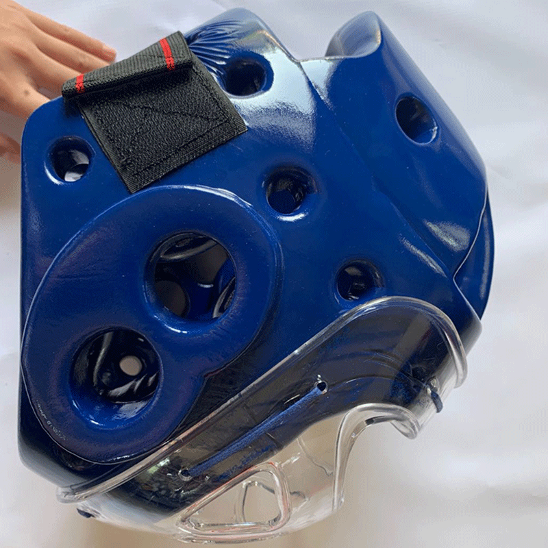 Fábrica al por mayor de una sola vez casco de moldeo máscara equipo de protección Sanda Karate Taekwondo protección de entrenamiento protector de cabeza integrado