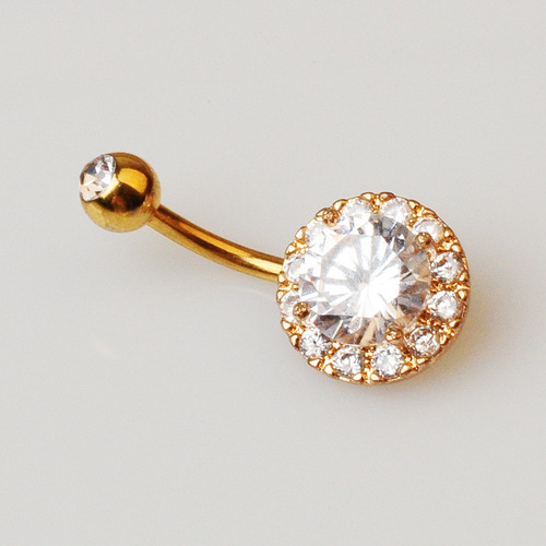 Cross-border piercing jewelry European and American fashionable zircon navel ring round navel nail navel button