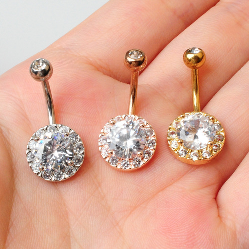 Cross-border piercing jewelry European and American fashionable zircon navel ring round navel nail navel button