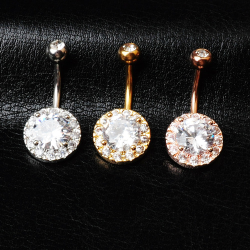 Cross-border piercing jewelry European and American fashionable zircon navel ring round navel nail navel button