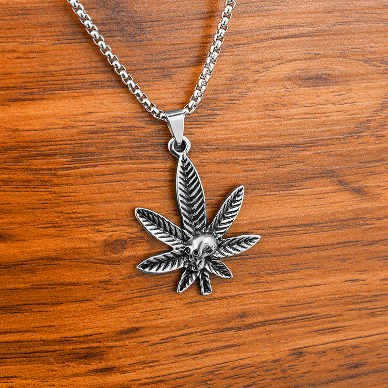 Collier avec pendentif en titane et squelette de feuille pour hommes, en acier inoxydable, offre spéciale_voghion.com
