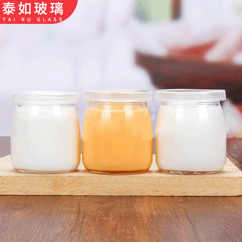 Botella de pudín al por mayor 150ml botella de vidrio botella de mousse de yogur hogar de alta temperatura molde de hornear jalea taza de leche