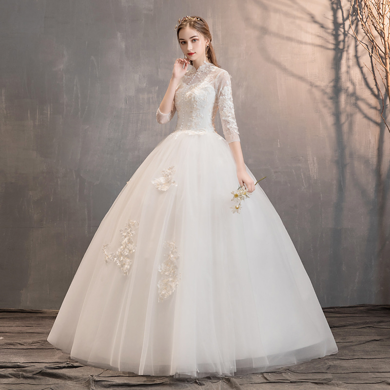 Vestido de Novia Principal 2026, Nuevo Estilo, Cuello Alto, Manga Larga, Estilo Princesa, Ajustado, Largo hasta el Suelo, Elegante, para Fotografía de Viaje, Ligero