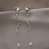 Retro ear clips from pearl, long earrings with tassels, no pierced ears, European style, wholesale