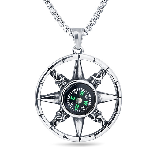 Titanium steel compass hip-hop personality cross necklace men's hiphop pendant trendy pendant nightclub trendy men's suit