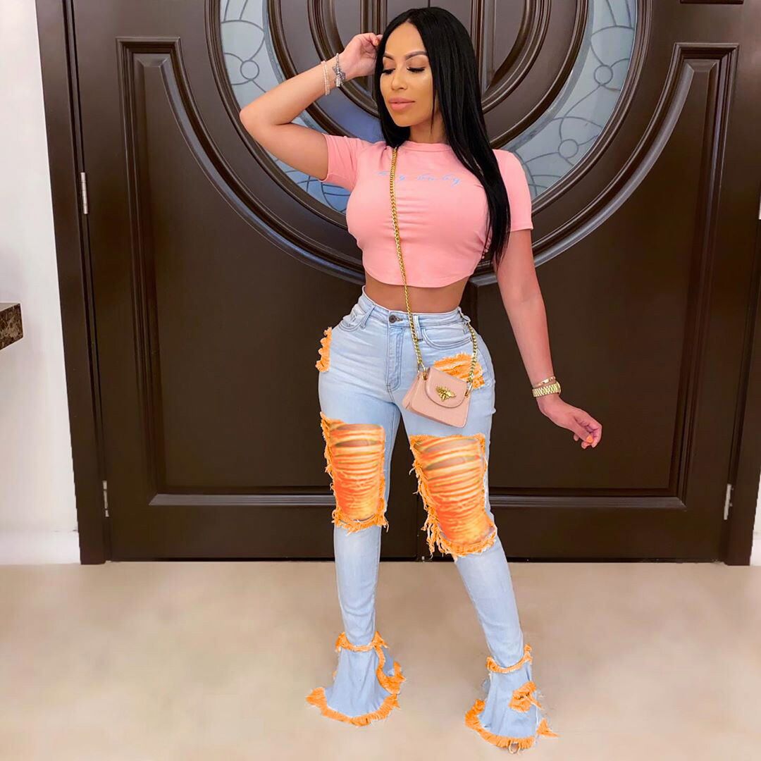 "Stretch High-Waisted Flared Jeans With Fringe – Retro Streetwear Denim Pants For Women_mkmklike.com