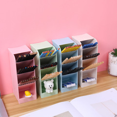 Inclined pen holder, plastic multi-compartment storage pen holder, four-compartment lipstick storage box, makeup storage rack, desktop storage box