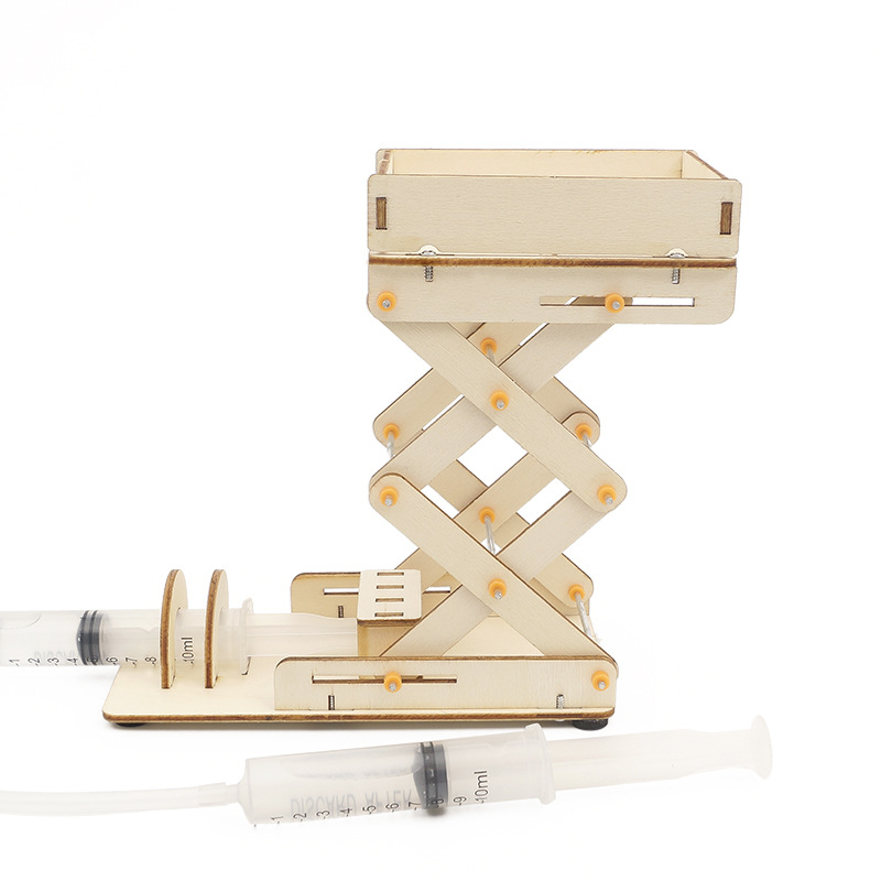 Tecnología pequeña producción DIY plataforma elevadora hidráulica experimento científico hecho a mano invención SETM educación ciencia y educación modelo