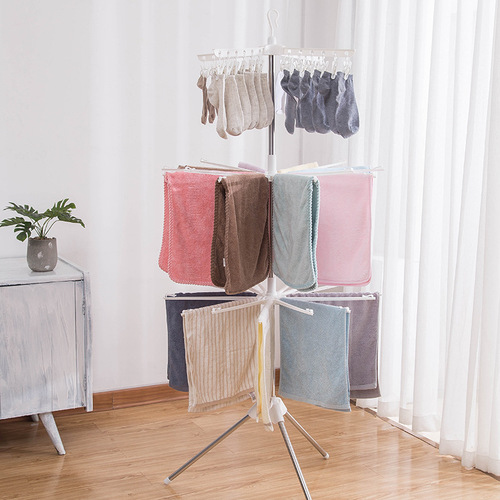 Folding clothes rack, movable towel rack, balcony hanger, thick indoor clothes drying rack, sock rack, floor towel rack