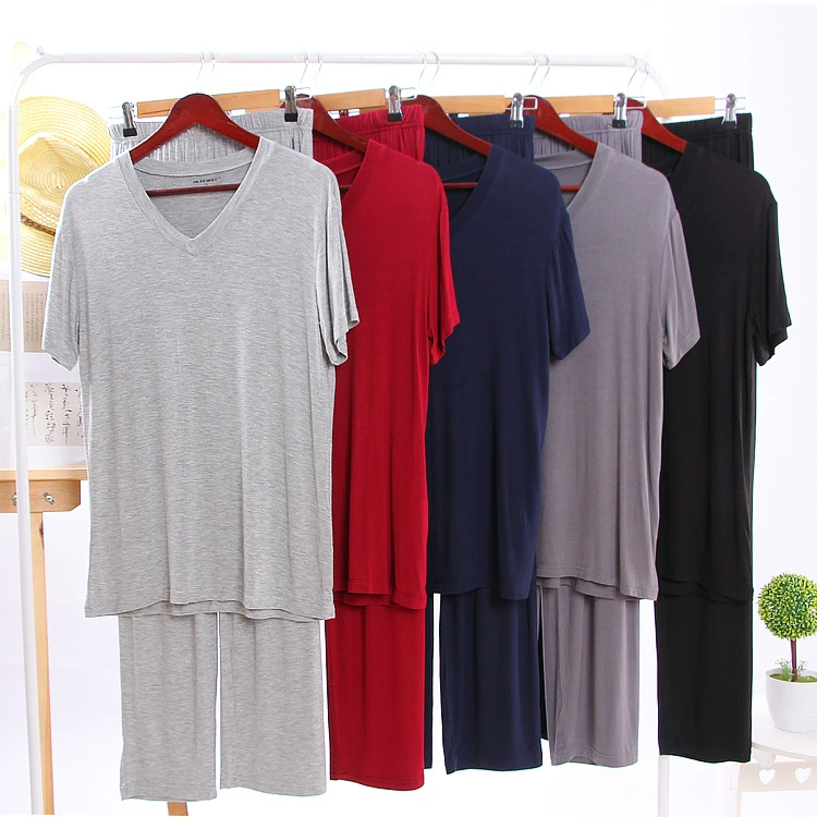 Летний повседневный V-образный вырез с короткими рукавами брюки модаль мужская футболка нижняя рубашка сплошной цвет производителя непосредственно для обработки