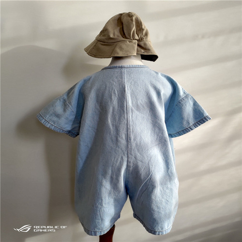 Children's denim onesie Summer Korean version new onesie Children's loose denim crawling suit