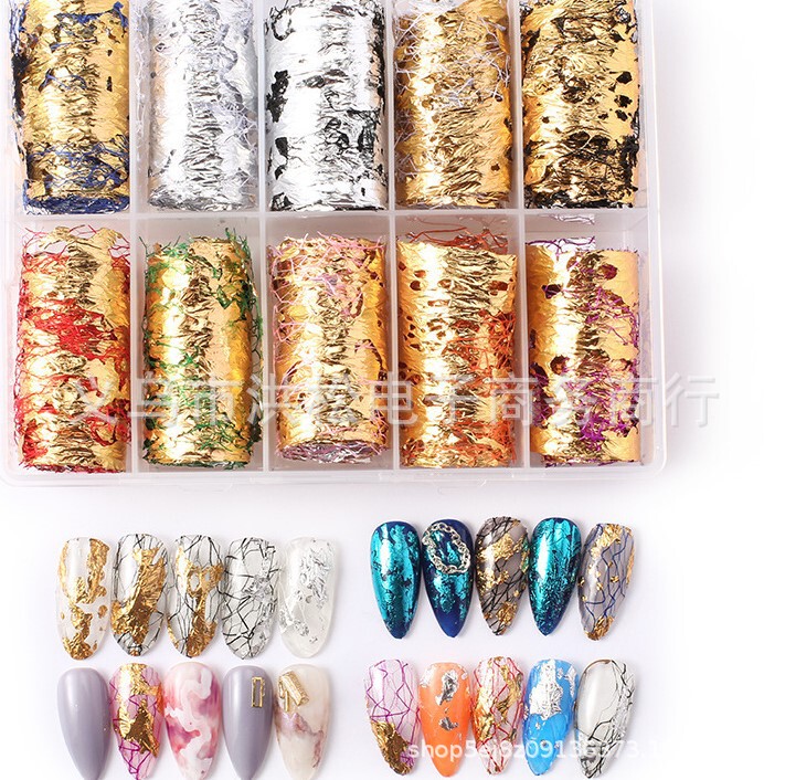 Japanese Nail Art 4 Vintage Gold and Silver Foil Sally Mesh Gold and Silver Foil Fragment Mesh DIY Nail Decoration