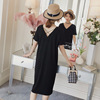 Dress, summer clothing, long T-shirt, long skirt, backless, 2022 collection, Korean style, mid-length, V-neckline