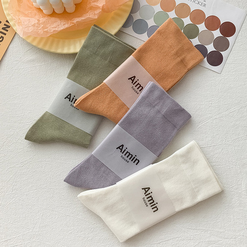 Korean color pile socks for women Morandi color Japanese all-match long candy trend mid-calf socks for women after confinement socks for women