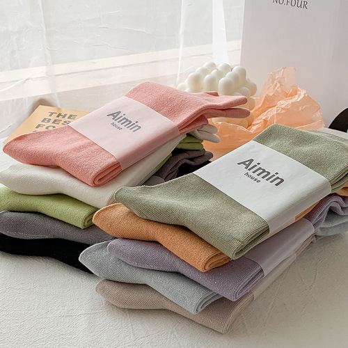 Korean color pile socks for women Morandi color Japanese all-match long candy trend mid-calf socks for women after confinement socks for women