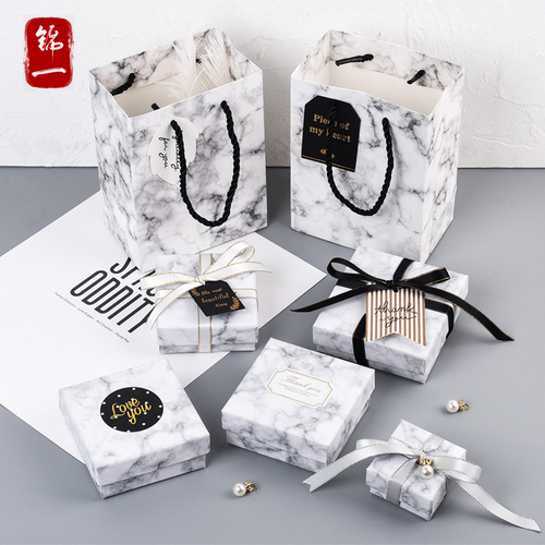 Ins marble pattern jewelry box, bracelet, ring, earring, necklace gift box, wholesale, can print LOGO