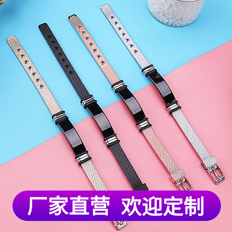 Cross-border hot lettering fashion PU bracelet stainless steel bracelet strap black rose gold wristband large price excellent