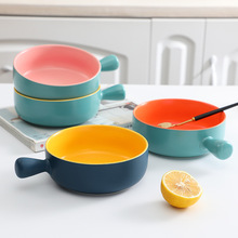 跨境货源色釉陶瓷手把碗微波炉焗饭碗韩式烤碗面碗节日礼品