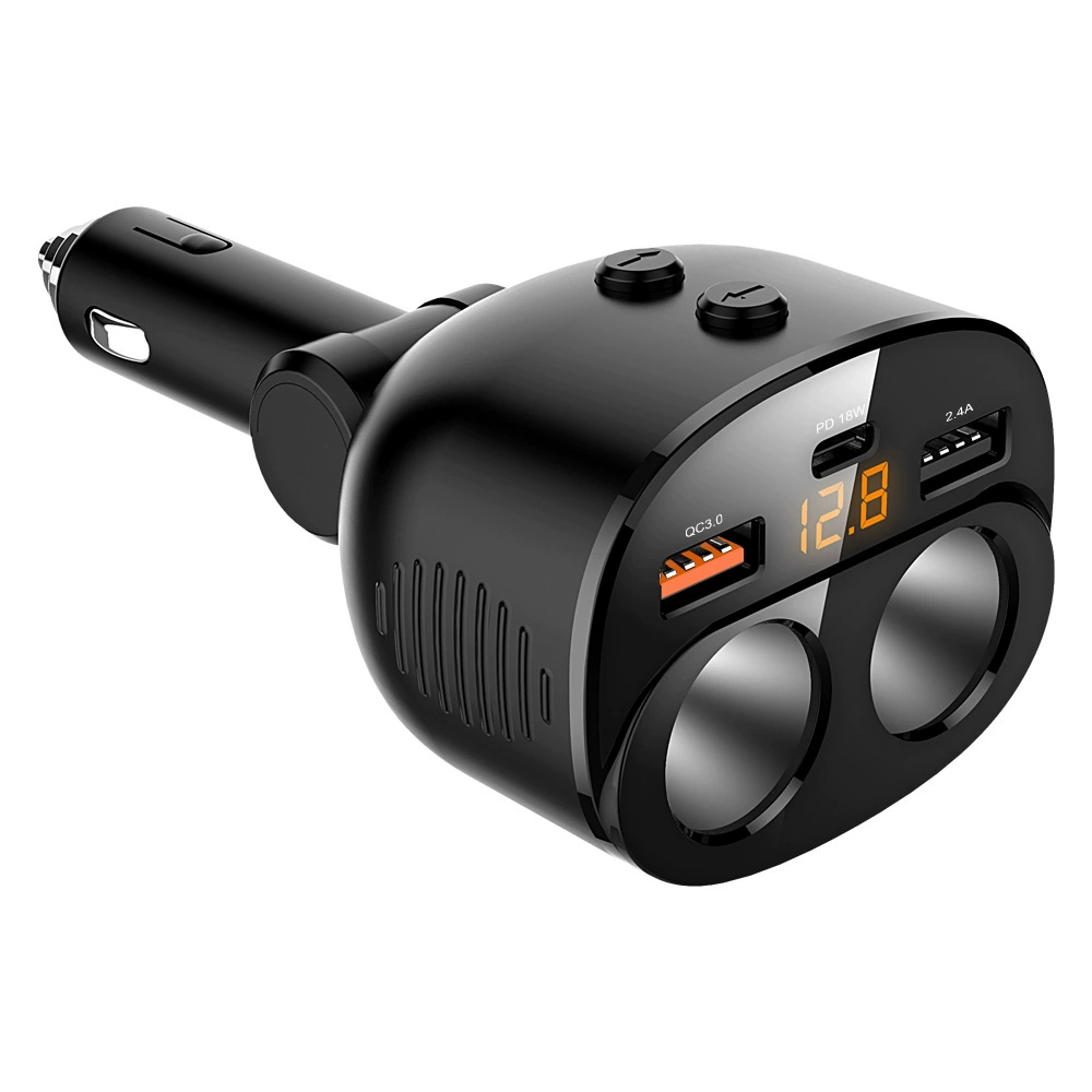 Автомобильное зарядное устройство C06 от cigarette‑lighter разветвитель, PD18W + QC3.0, две розетки зажигания, 12–24В, максимум 100Вт