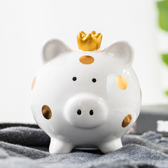 現物創意かわいい陶磁器クラウン豚貯金箱の家庭装飾は遠策対外貿易メーカーの卸売りができます。