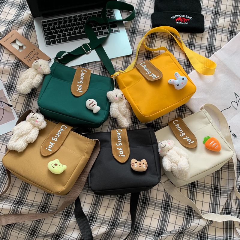 New Women's Canvas Fashion Cross-Border Cross-Body Small Bag Cute Cartoon Student Literary Single-Shoulder Mobile Phone Bag