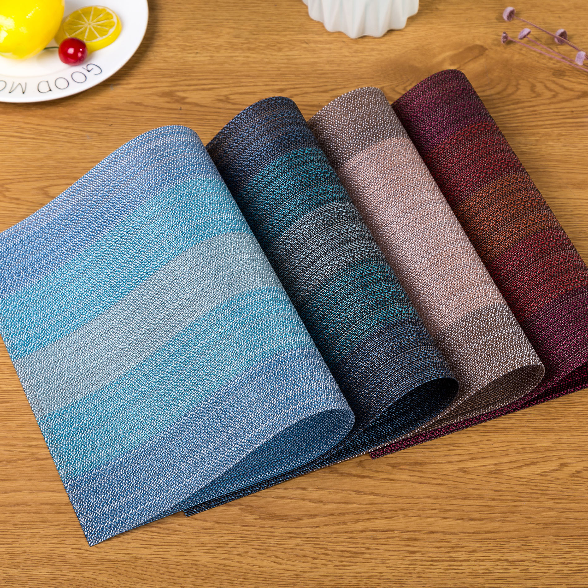 A2921 Teslin PVC Placemat European Style Western Placemat Heat Insulation Mat Bamboo Pattern Hotel Solid Color Table Mat