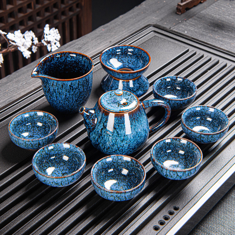 Tianmu jianzhan horno juego de té juego de Casa conjunto Jun horno cepillado Kung Fu juego de té simple tetera taza de té regalo
