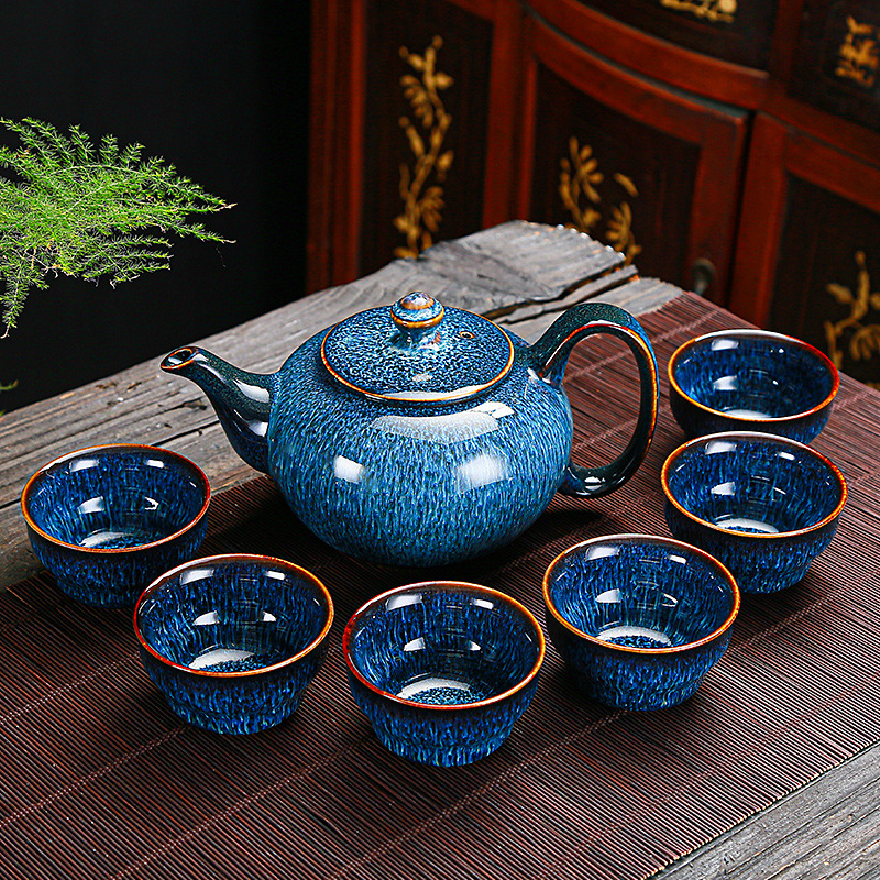 Tianmu jianzhan horno juego de té juego de Casa conjunto Jun horno cepillado Kung Fu juego de té simple tetera taza de té regalo