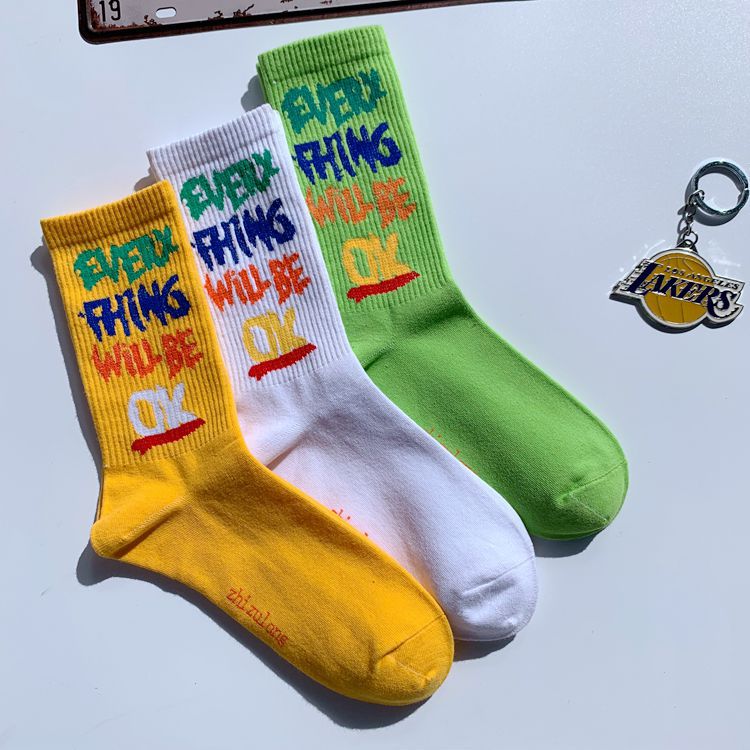 Trendy ins Men's and Women's Long Socks Harajuku Style Sports Hip Hop Street Middle Socks College Style European and American Skate Socks Wholesale