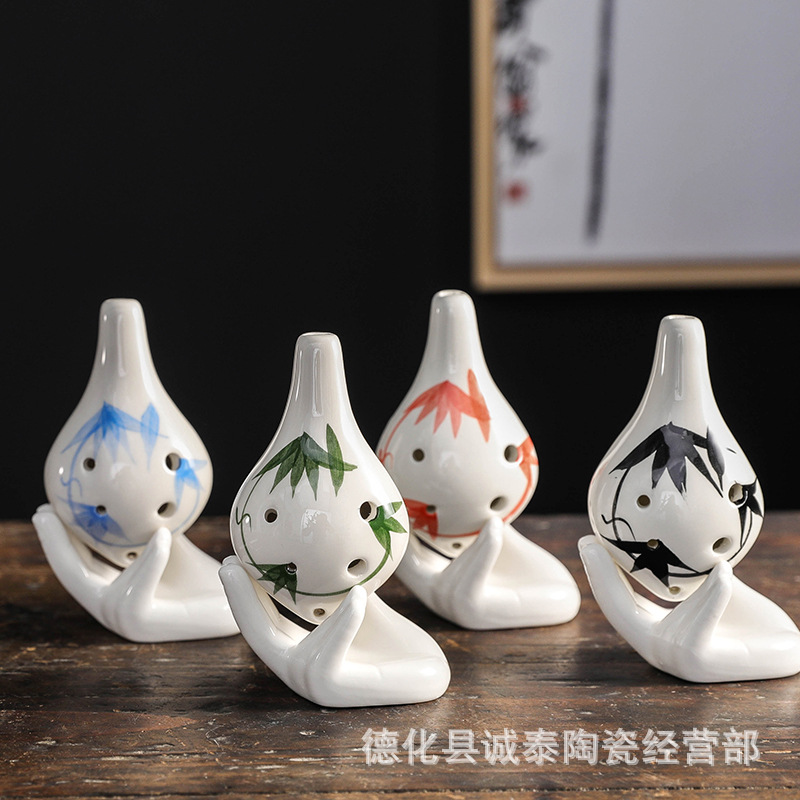 Six-hole pottery flute 6-hole beginner c-tone bamboo leaf long mouth pottery flute students beginner to send music lanyard factory wholesale