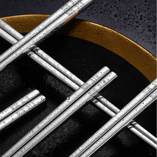 Manufacturer wholesale 316 stainless steel chopsticks thickened for household use for adults and children solid 304 silver iron tachyon laser logo