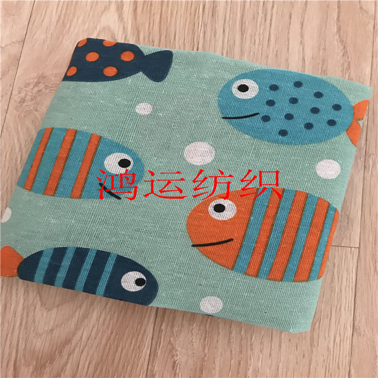 厂家直批 亚麻面料 麻布印花 帆布 DIY 工艺品布 多宝鱼