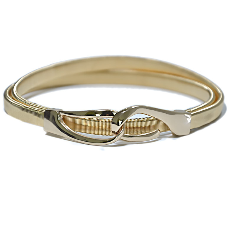 Transfronterizo de las mujeres de metal primavera cadena de la cintura de la hoja de loto decorativo hebilla de metal doble redondo cadena elástica delgada