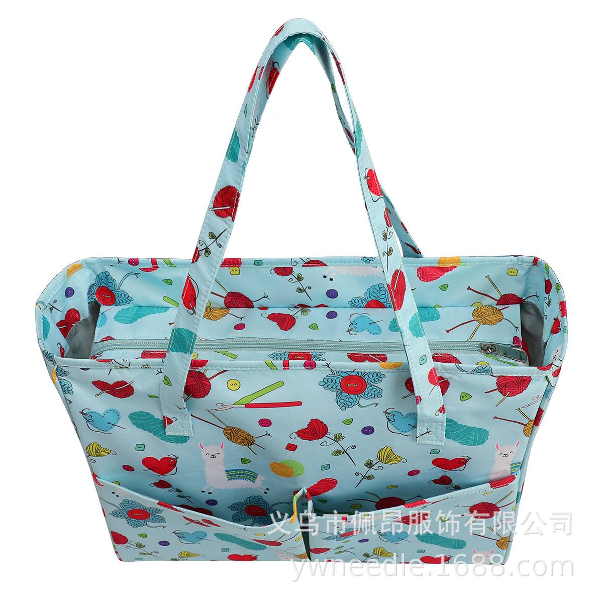Blue organizer bag, print