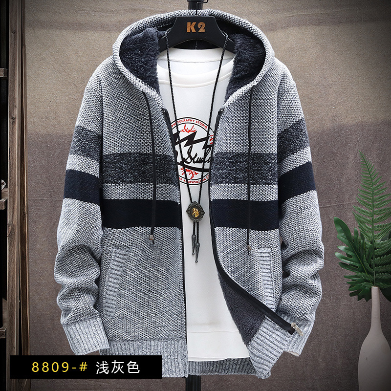 Otoño e invierno transfronterizo de los hombres de lana forrada engrosada suéter suelto de los hombres de moda suéter de manga larga Chaqueta de punto