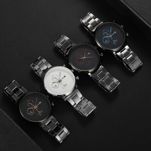 Factory wholesale foreign trade European and American fashion three-eye calendar men's watch men's watch quartz steel strap men's 