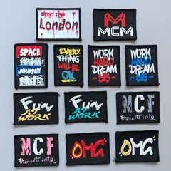 New Style Fashion Letter Fabric Accessories, Clothing Box Bags Shoes Hats Patches, 3D Glitter Printing Fabric Labels and Stickers