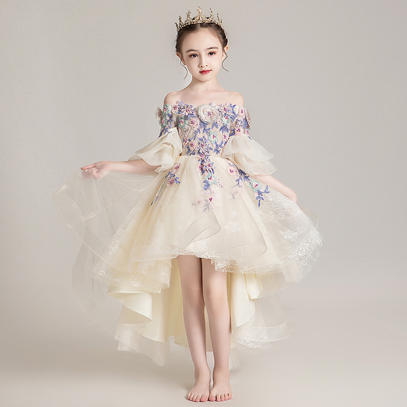 Girls' One-Shoulder Dress 2026 New Style Princess Dress with Puffy Tulle Children's Piano Performance Outfit Host Spring Dress for Girls Girls' One-Shoulder Dress 2026 New Style Princess Dress with Puffy Tulle Children's Piano Performance Outfit Host Spring Dress for Girls