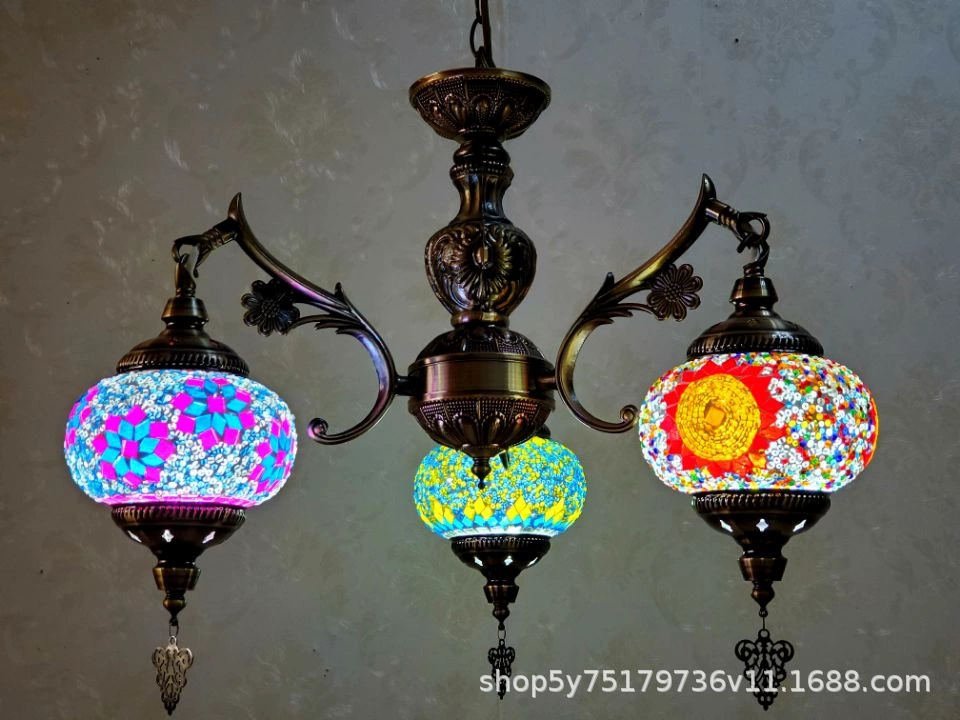 Мозаичная люстра в турецком стиле, handmade витраж, E27, Ø52–56 × 90 см