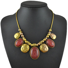 欧美跨境镶钻复古毛衣链个性宝石合金串珠短项链义乌饰品批发轻奢