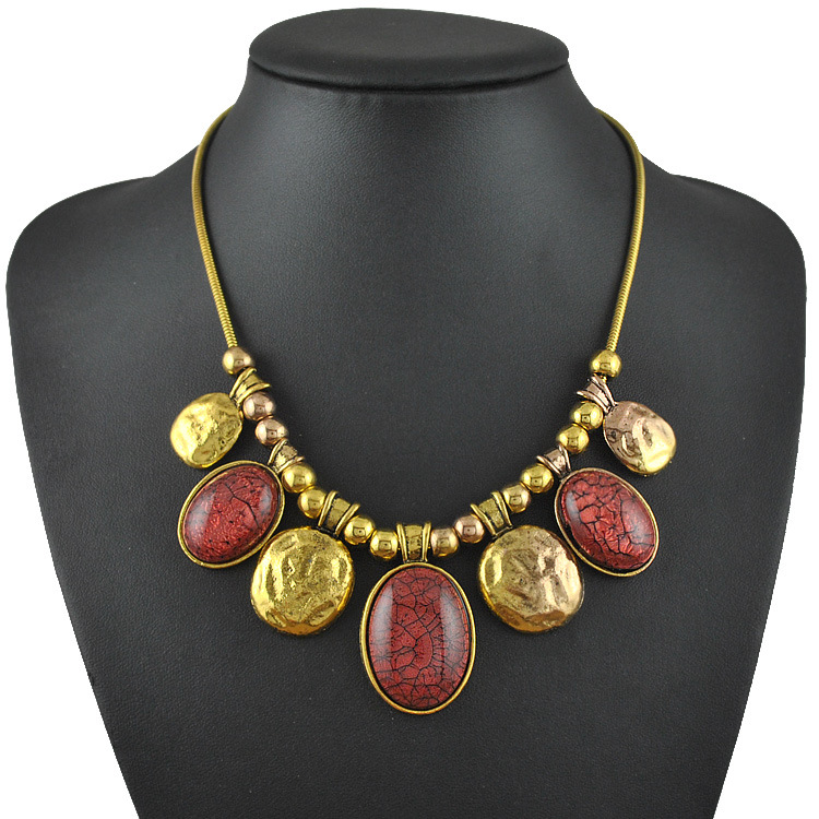 欧美跨境镶钻复古毛衣链个性宝石合金串珠短项链义乌饰品批发轻奢