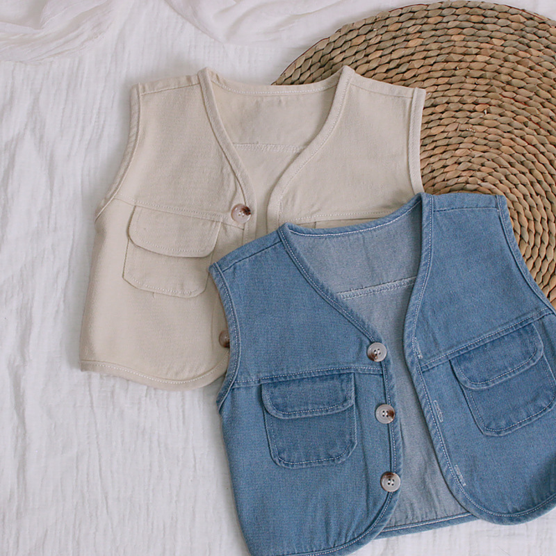 children's denim vest, sleeveless style, suitable for spring and autumn, fleece lining.