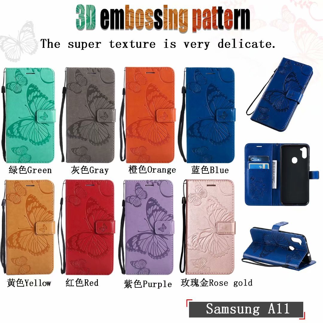 适用于三星A11手机皮套 华为Nova7蝴蝶压花插卡钱包防摔保护套
