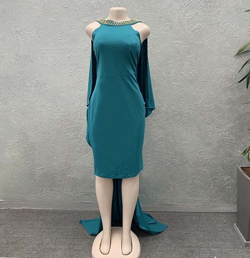 Fashionable Solid Color Backless Beaded Long Train Dress Slim Fit Elegant Design Perfect for Parties Wholesale