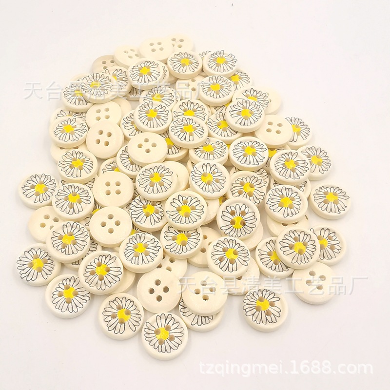13mm/15mm/18mm pintado lindo botón de madera de margarita hermosa decoración niños manualidades hechas a mano