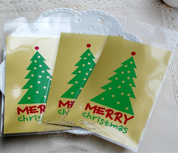 金色底圣诞树礼品自粘袋/饰品袋/饼干袋/糖果袋