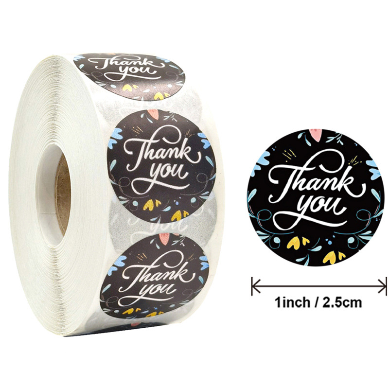 Printed smiling face red heart cartoon geometric design thank you for your business sticker thankyou seal sticker