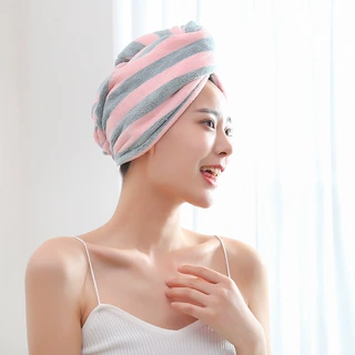 地摊现货珊瑚绒干发帽女吸水易干擦头发包头巾成人条纹干发帽批发